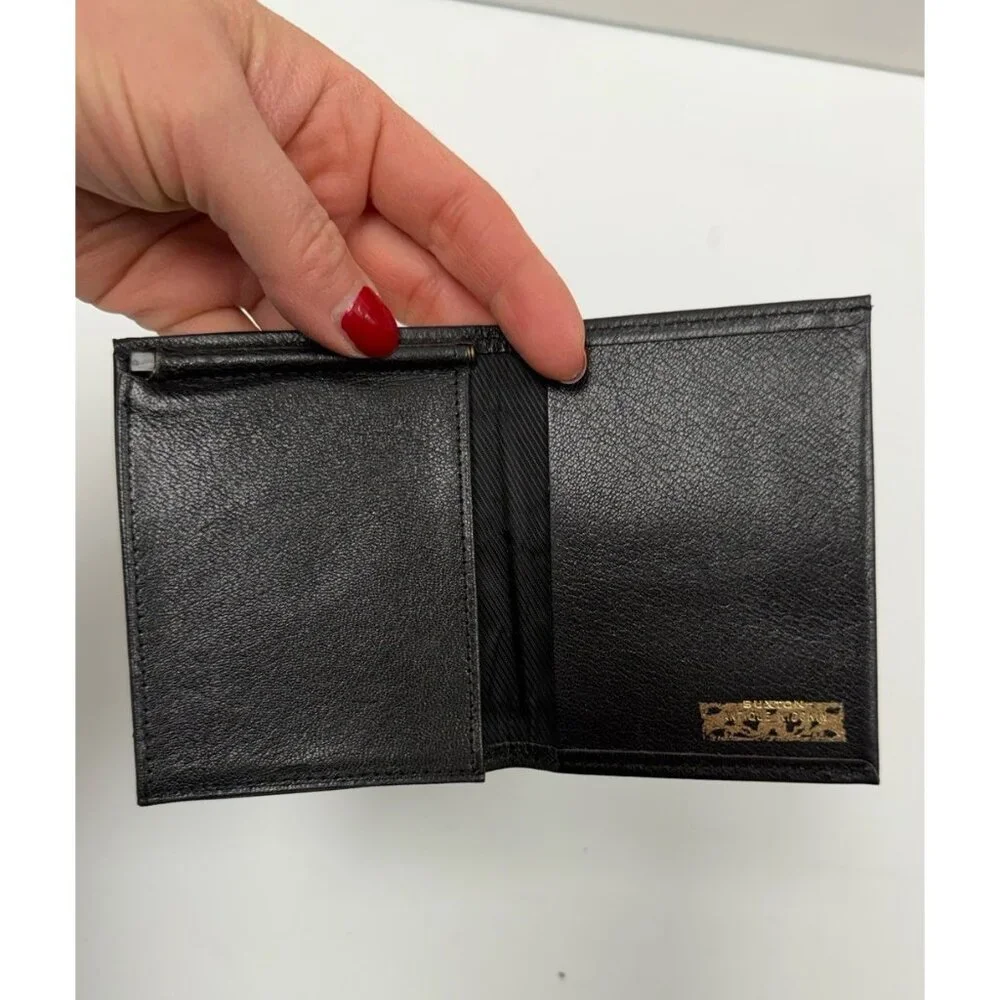 Buxton Genuine Leather Bifold Money Clip Wallet, Black Vintage